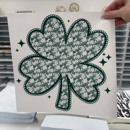 Lace shamrock dark green screen print transfer•