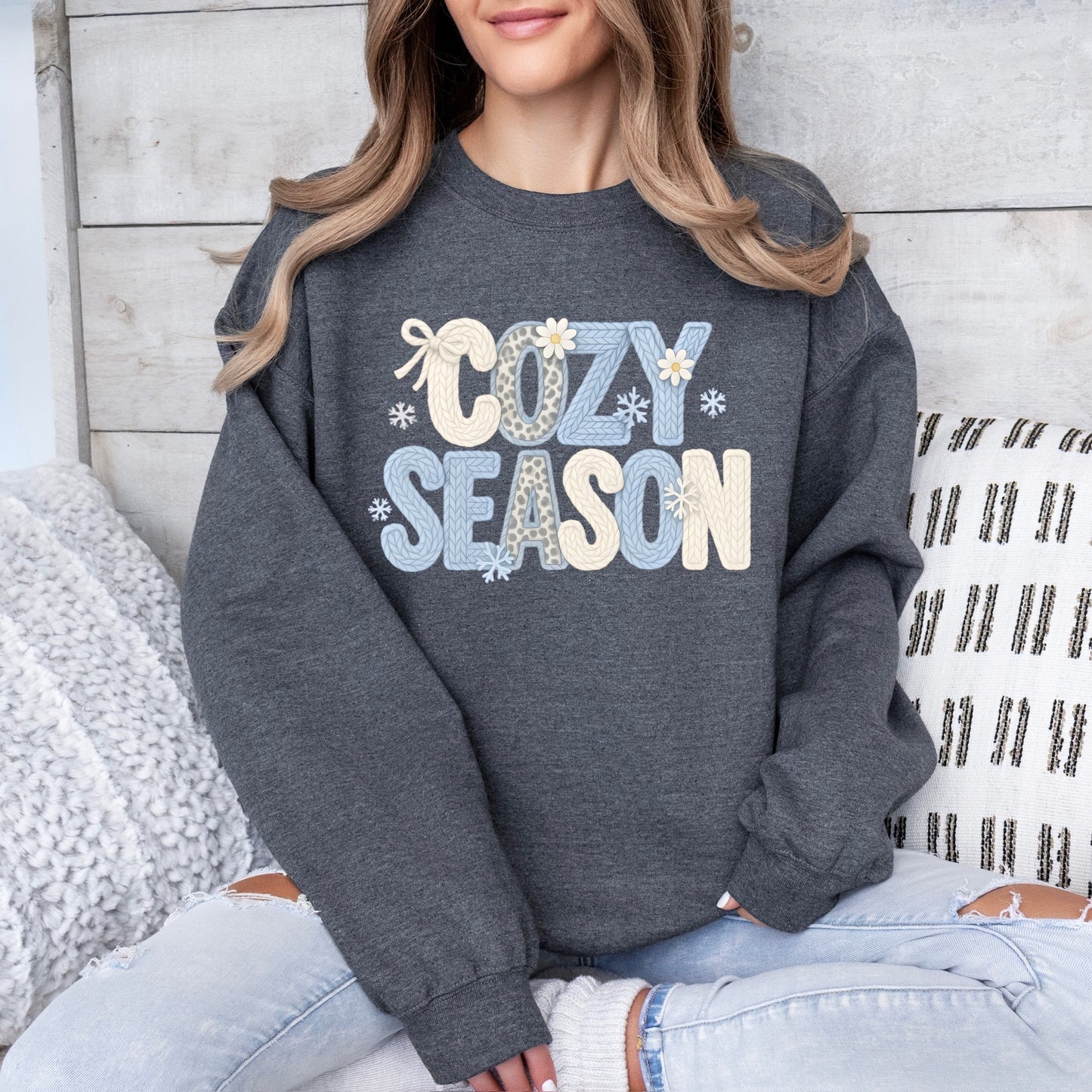 Cozy Season blue clear film screen print