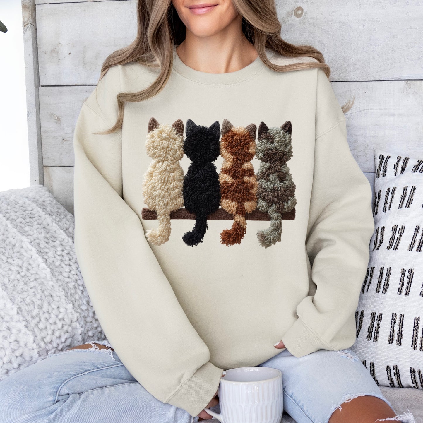 Kitties faux yarn clear film screen print