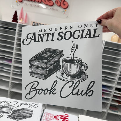 anti social book club screen print transfer