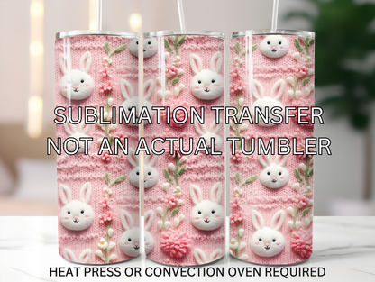 tumbler sublimation transfer - faux embroidery bunny
