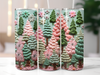 Pink and green trees faux embroidery tumbler sublimation transfer