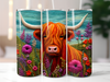 Highland cow faux embroidery tumbler sublimation transfer