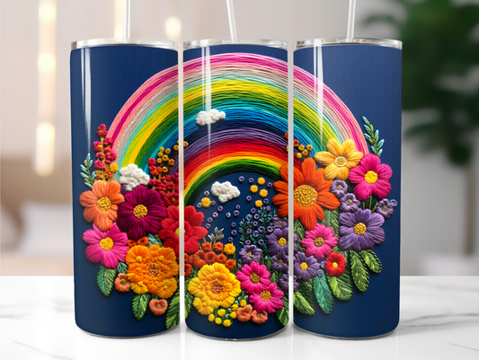 Rainbow faux embroidery tumbler sublimation transfer