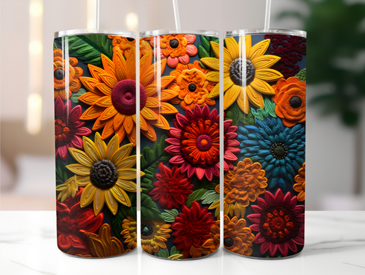 fall flowers faux embroidery tumbler sublimation transfer