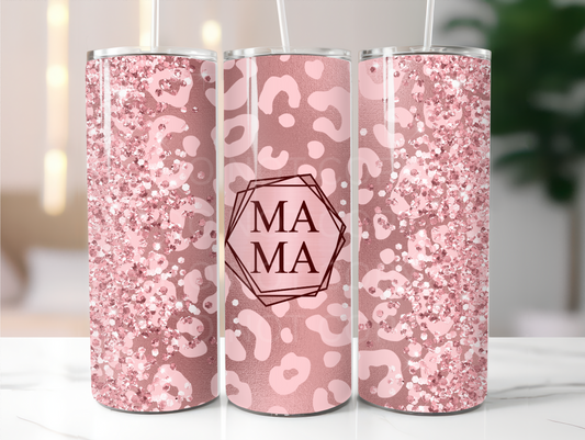 Pink mama glitter effect tumbler sublimation transfer