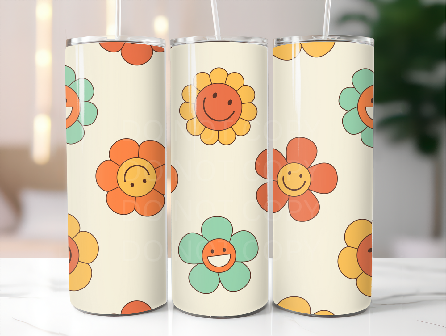 retro daisies tumbler sublimation transfer