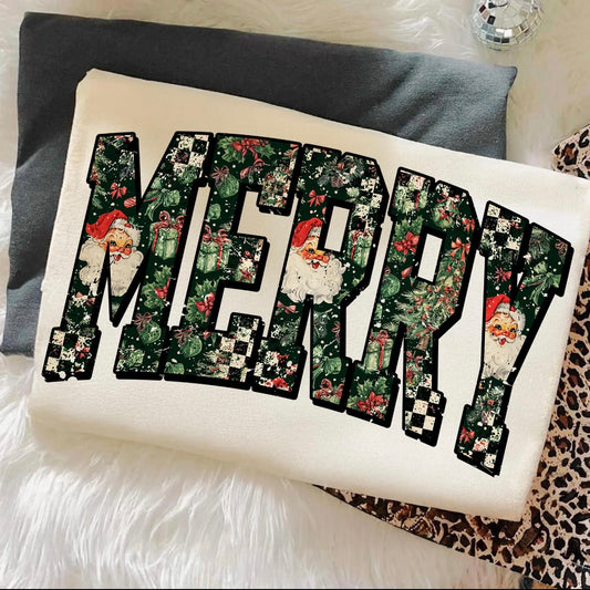 grunge checker merry clear film screen print