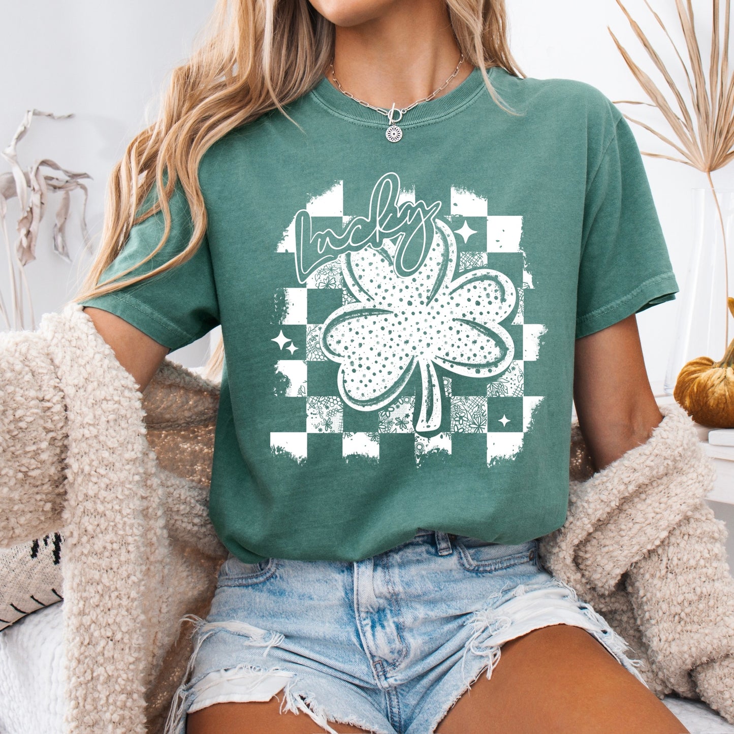 Lucky checker clover screen print transfer