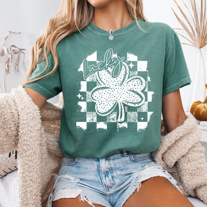 Lucky checker clover screen print transfer