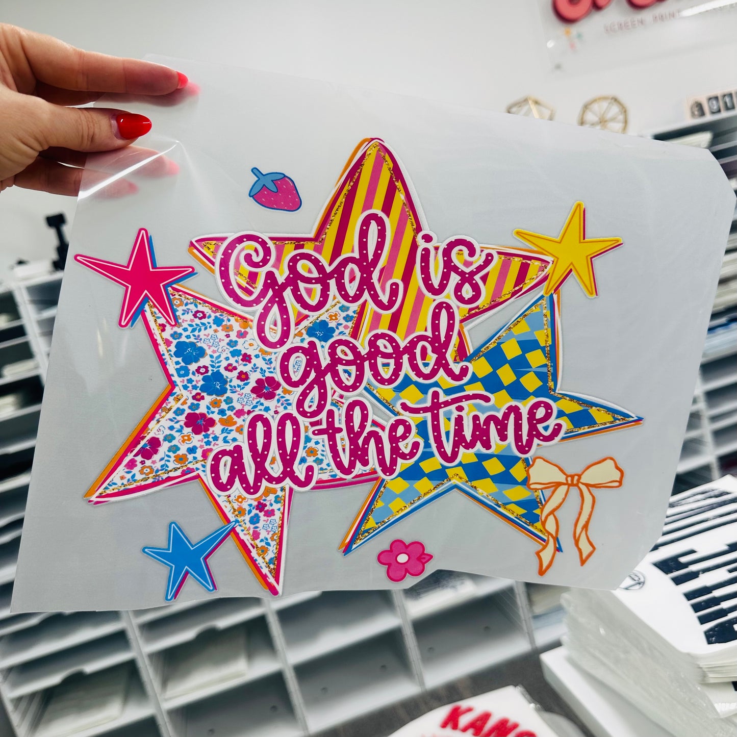 Stars God is good all the time clear film screen print