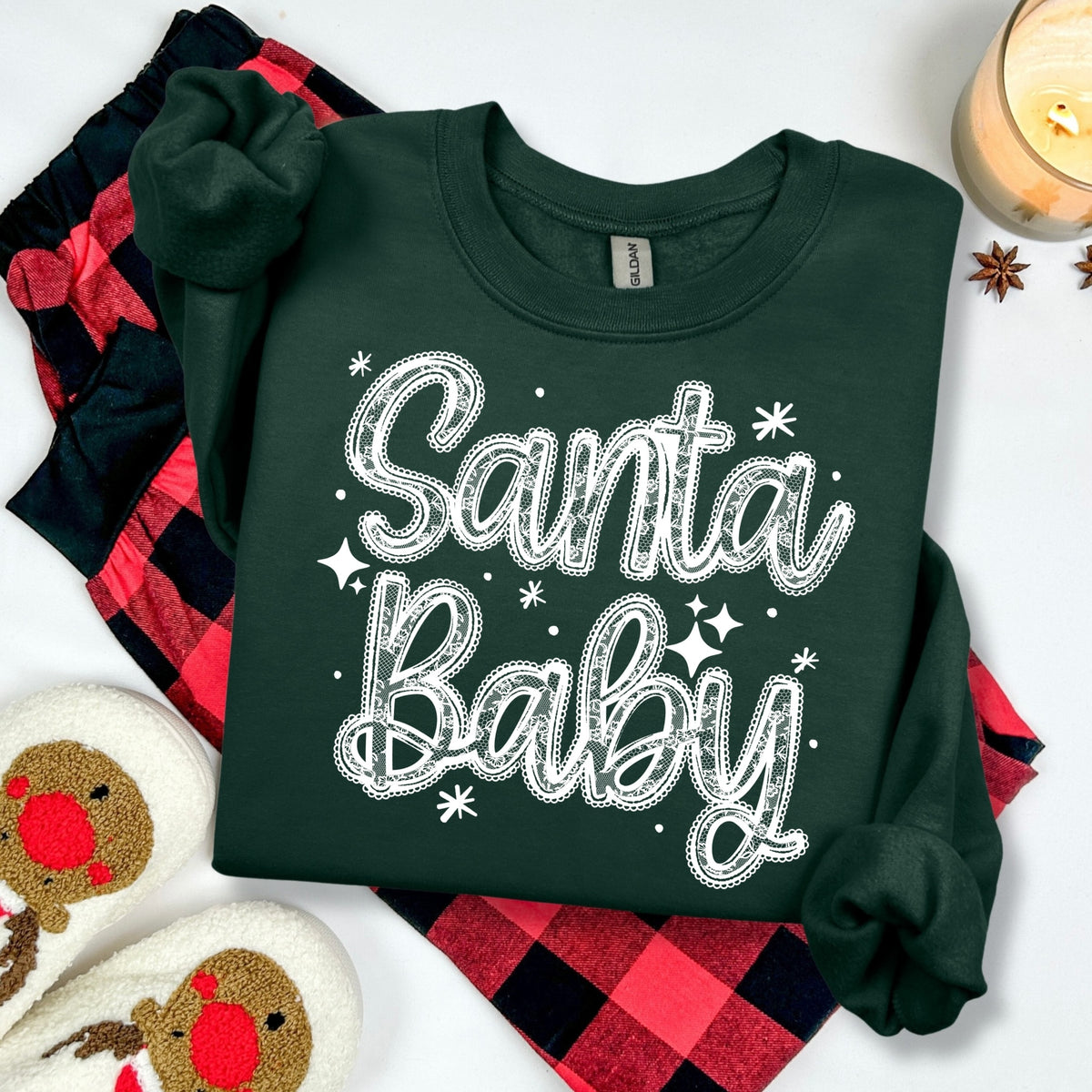 lace santa baby screen print transfer
