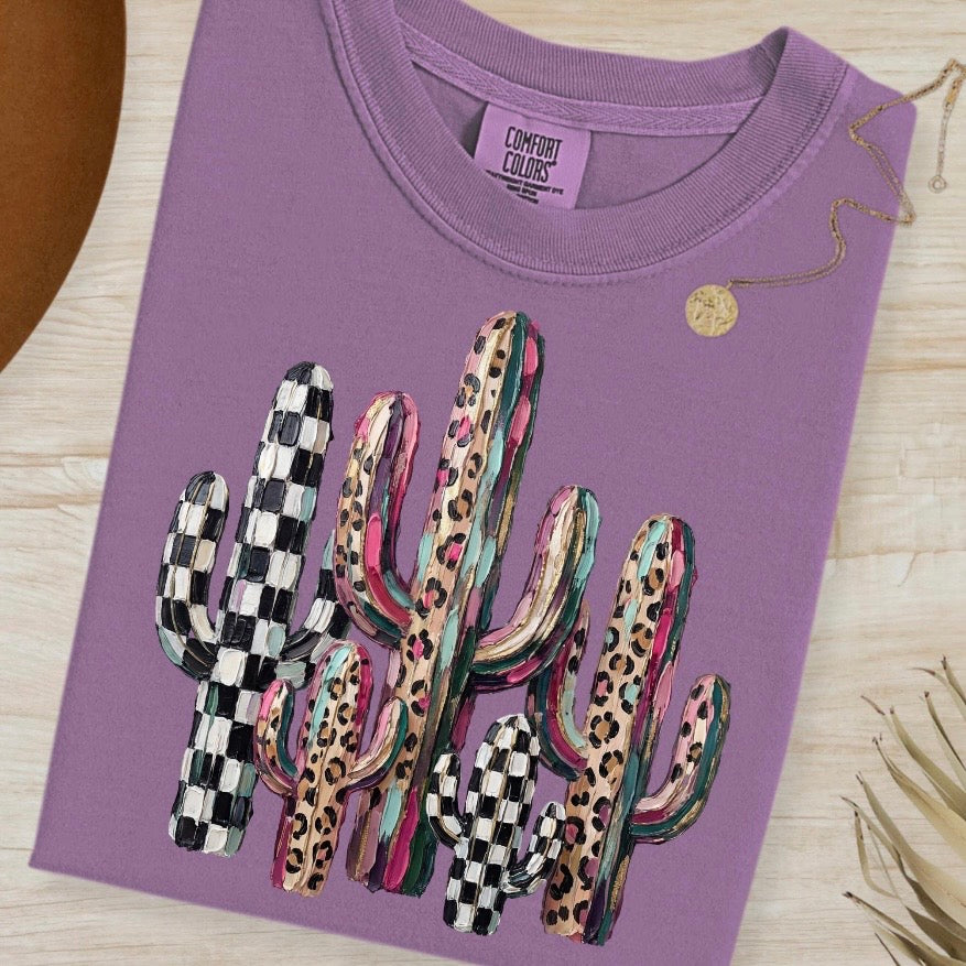 checker cactus clear film screen print