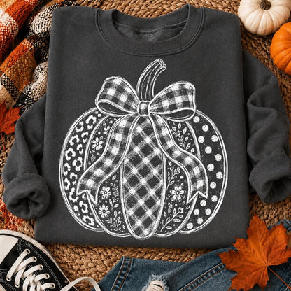 mixed pattern pumpkin doodle screen print transfer