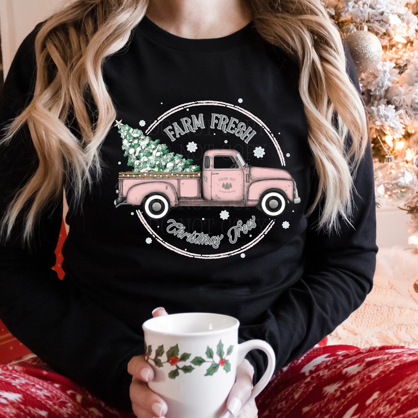 pre-designed PINK TRUCK CHRISTMAS TREES dtf gang sheet - 1-2 business day TAT