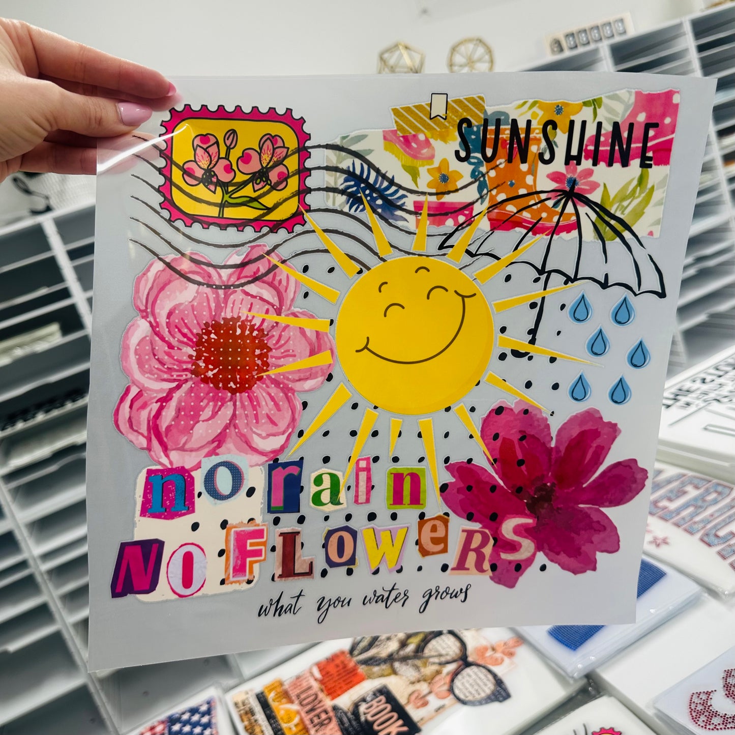 retro sunshine collage clear film screen print