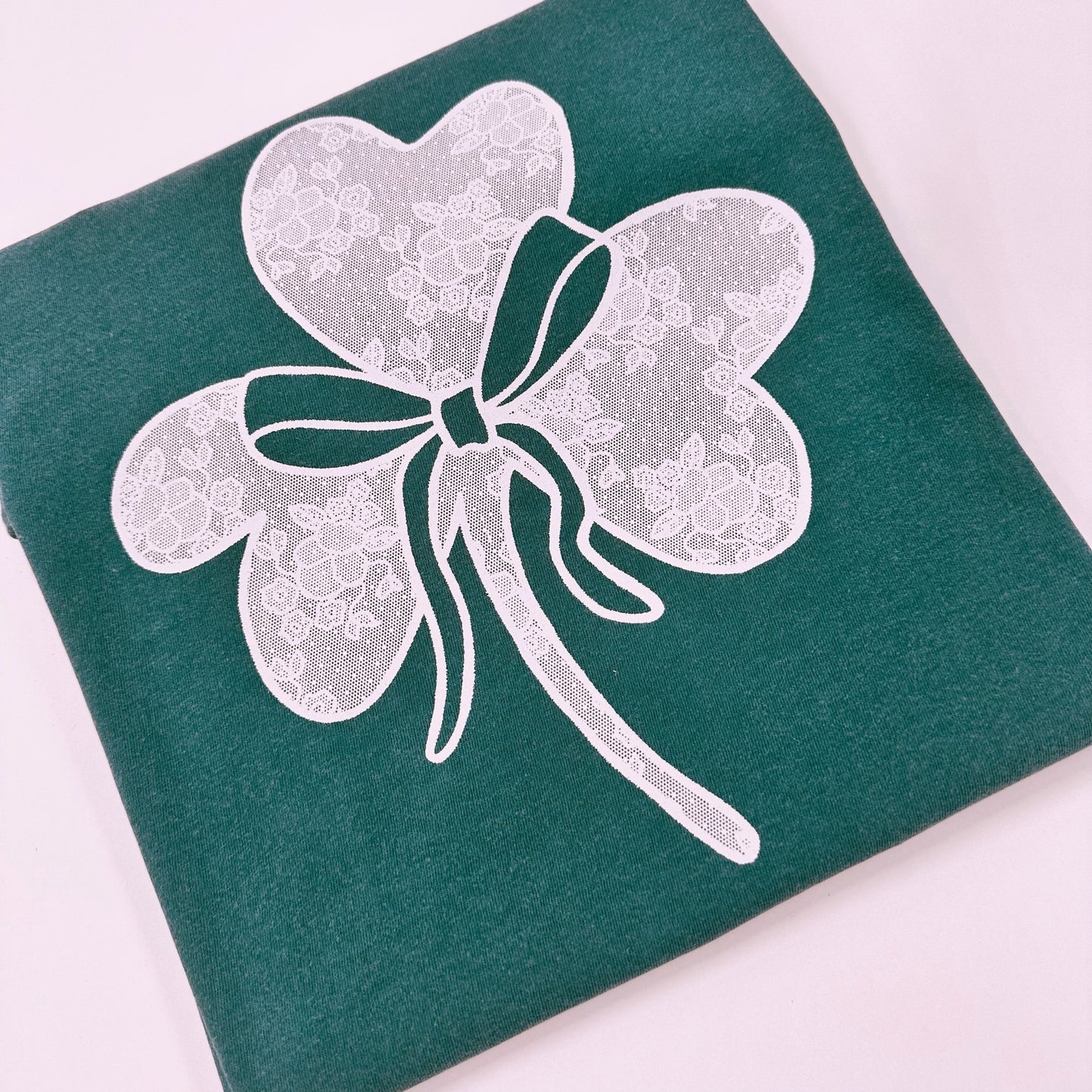 Lace shamrock bow screen print transfer