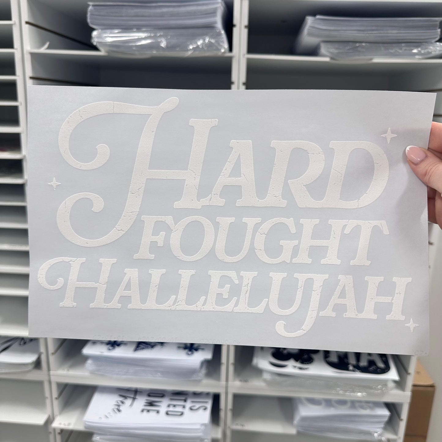 HARD FOUGHT HALLELUJAH screen print transfer