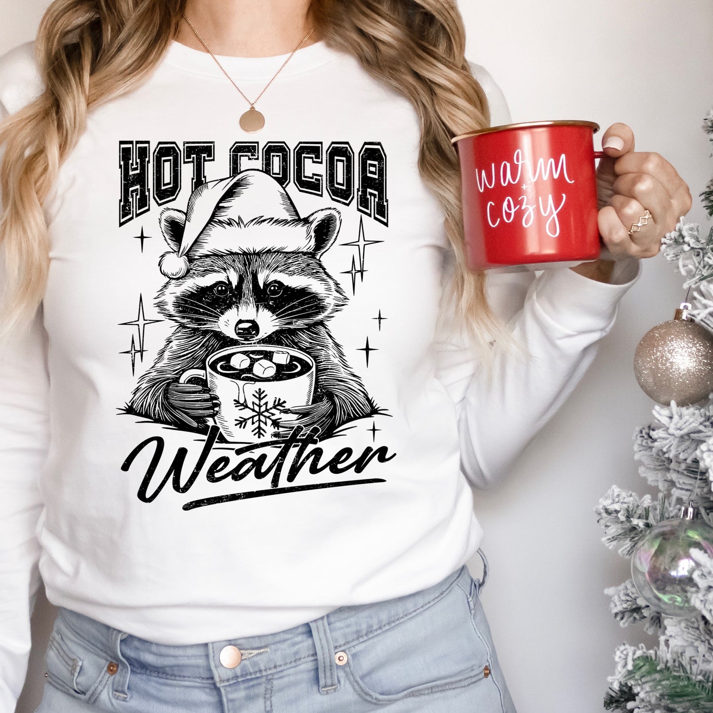 hot cocoa weather raccoon screen print transfer