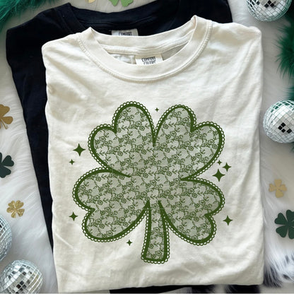 Lace shamrock dark green screen print transfer•