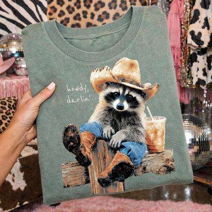 howdy darlin' raccoon clear film screen print
