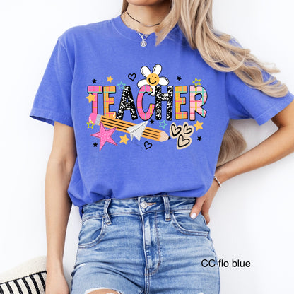 teacher mixed dooles clear film screen print