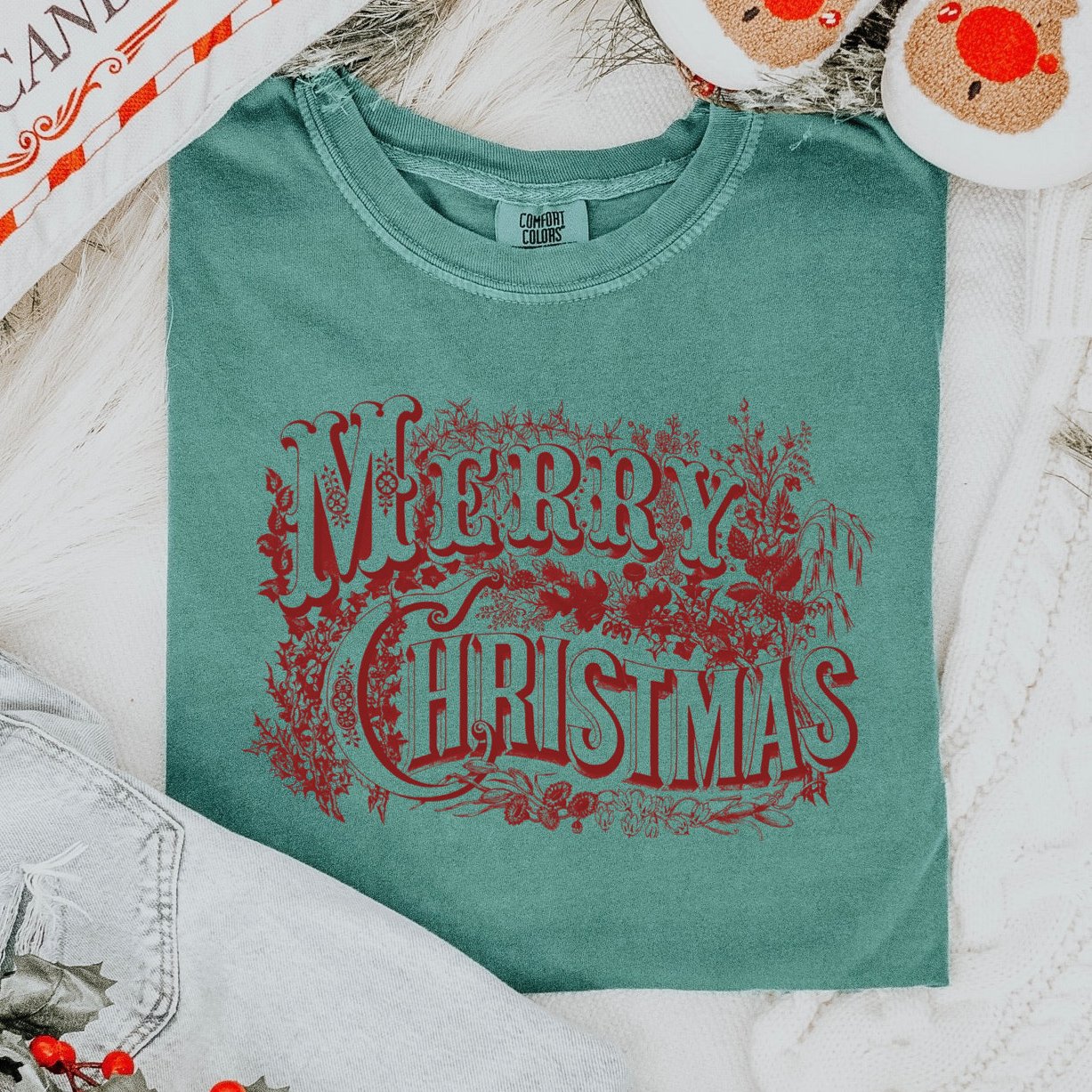 vintage merry christmas screen print transfer