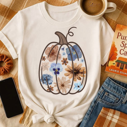 blue watercolor floral pumpkin clear film screen print
