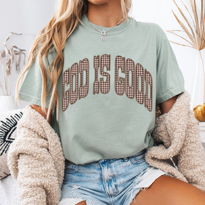 God is good gingham clear film screen print