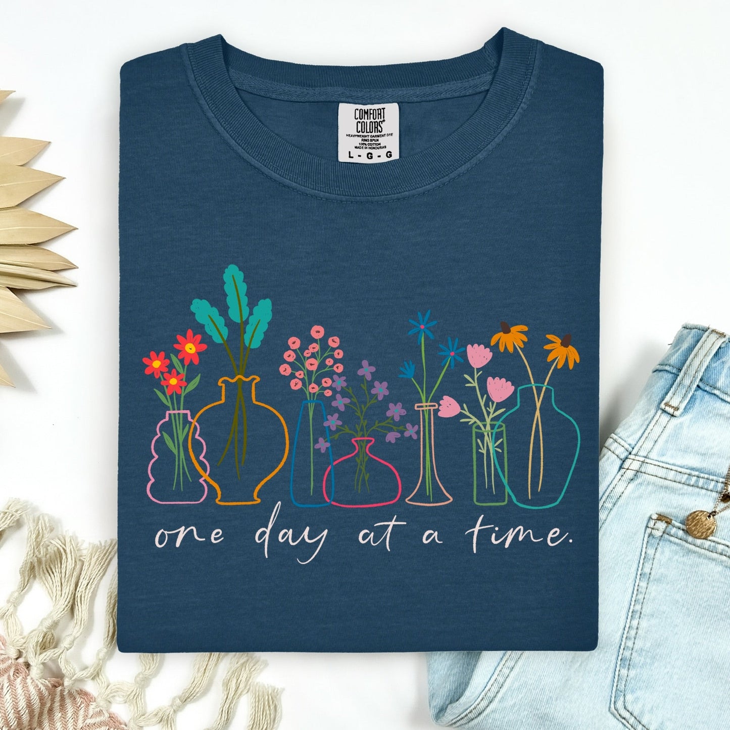 one day at a time flowers clear film screen print