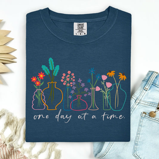 one day at a time flowers clear film screen print•
