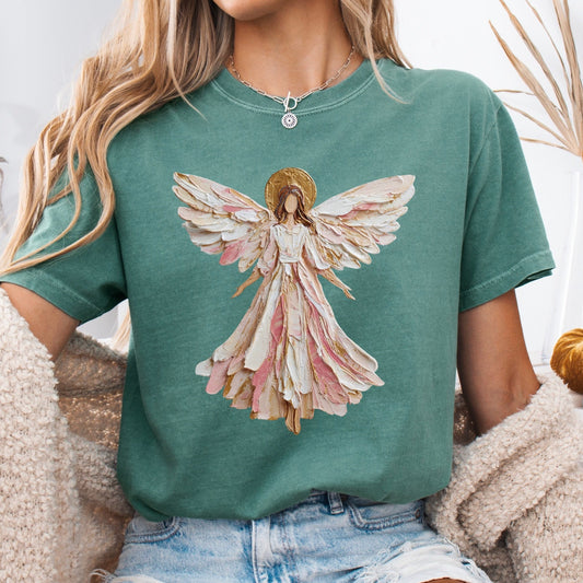 hand painted angel clear film screen print