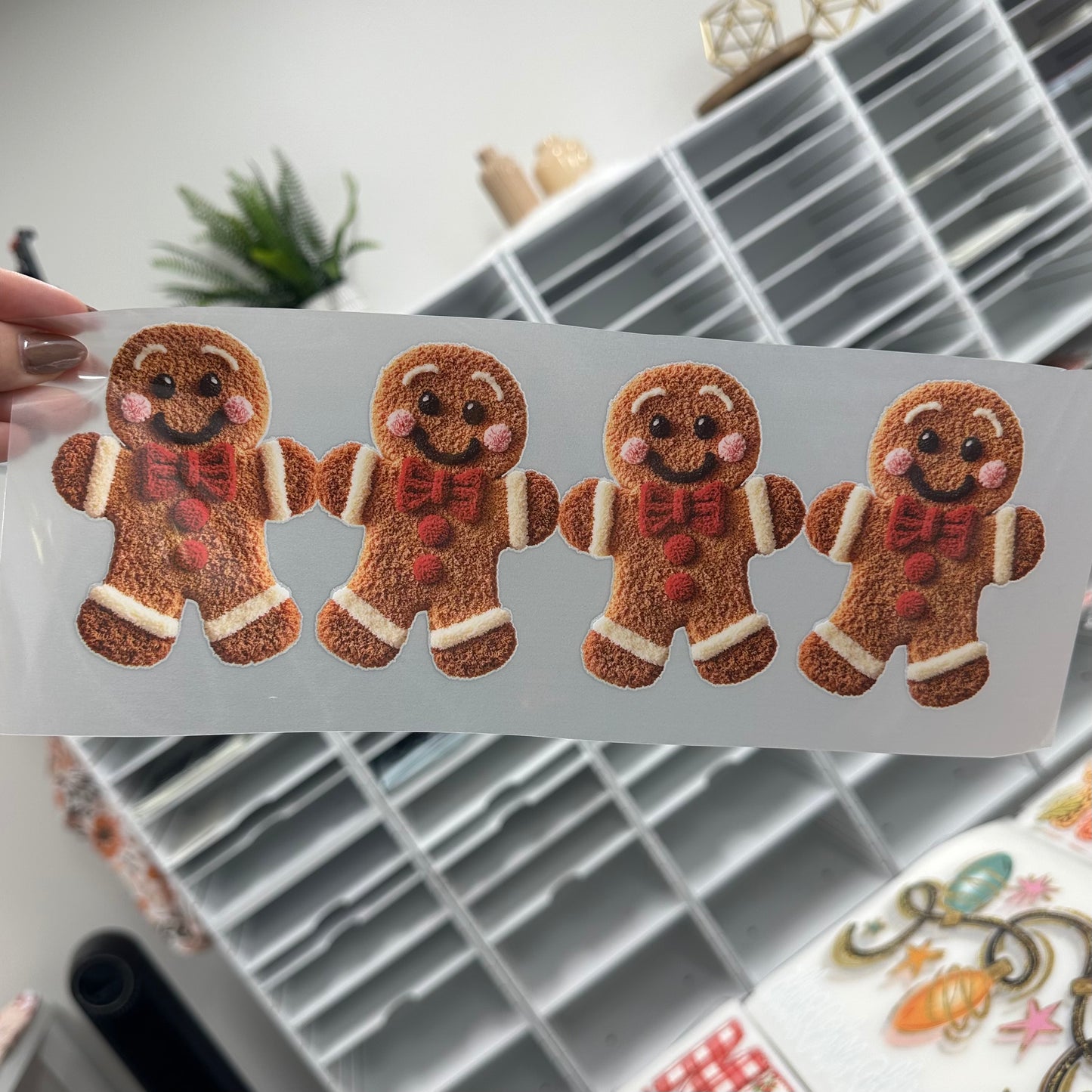 Gingerbread men clear film screen print