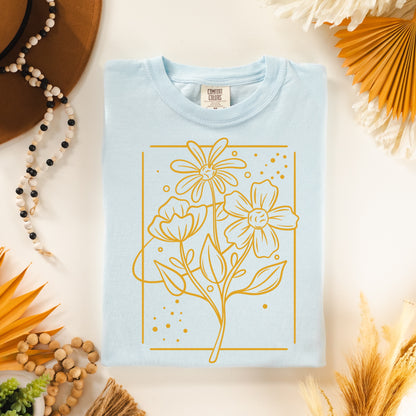 simple floral mustard ink color screen print transfer