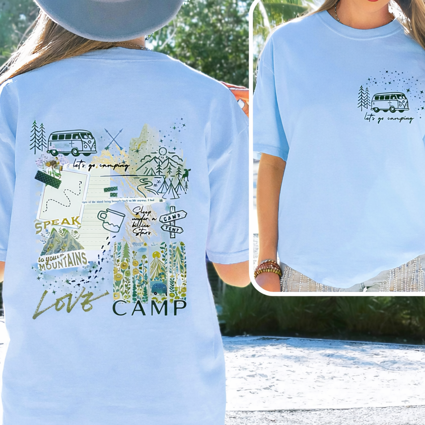 lets go camping clear film screen print