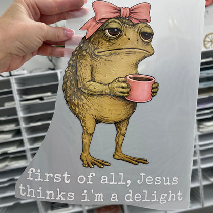 first of all jesus thinks im a delight clear film screen print