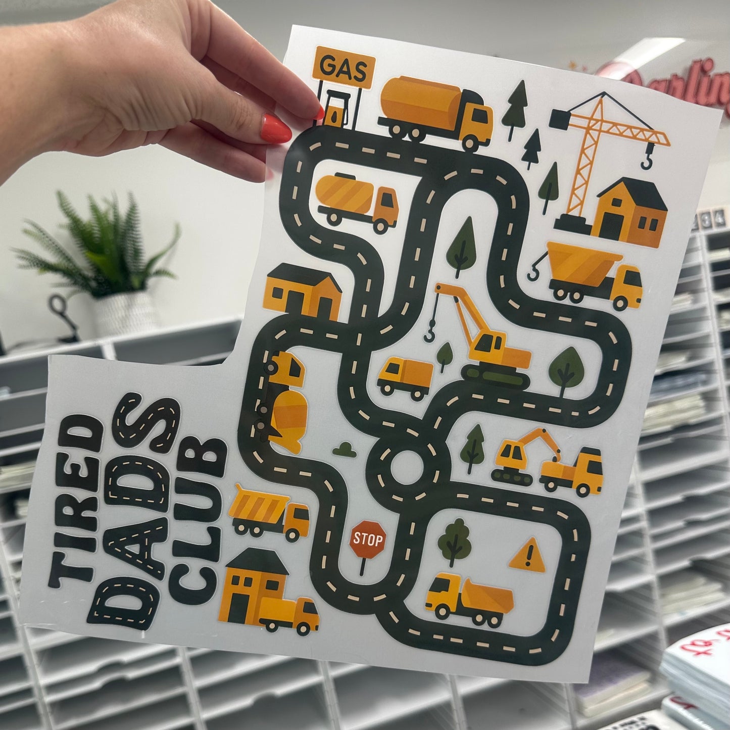 tired dads car track back massage clear film screen print