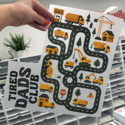 tired dads car track back massage clear film screen print