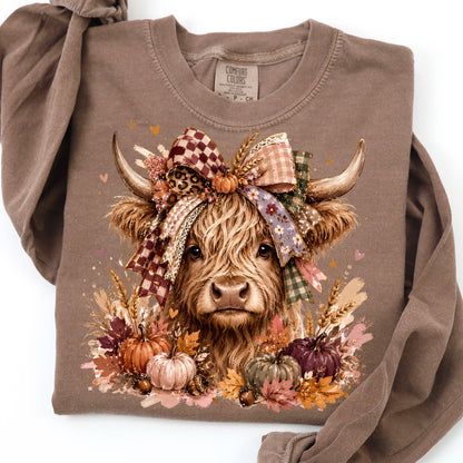 autumn highland cow clear film screen print