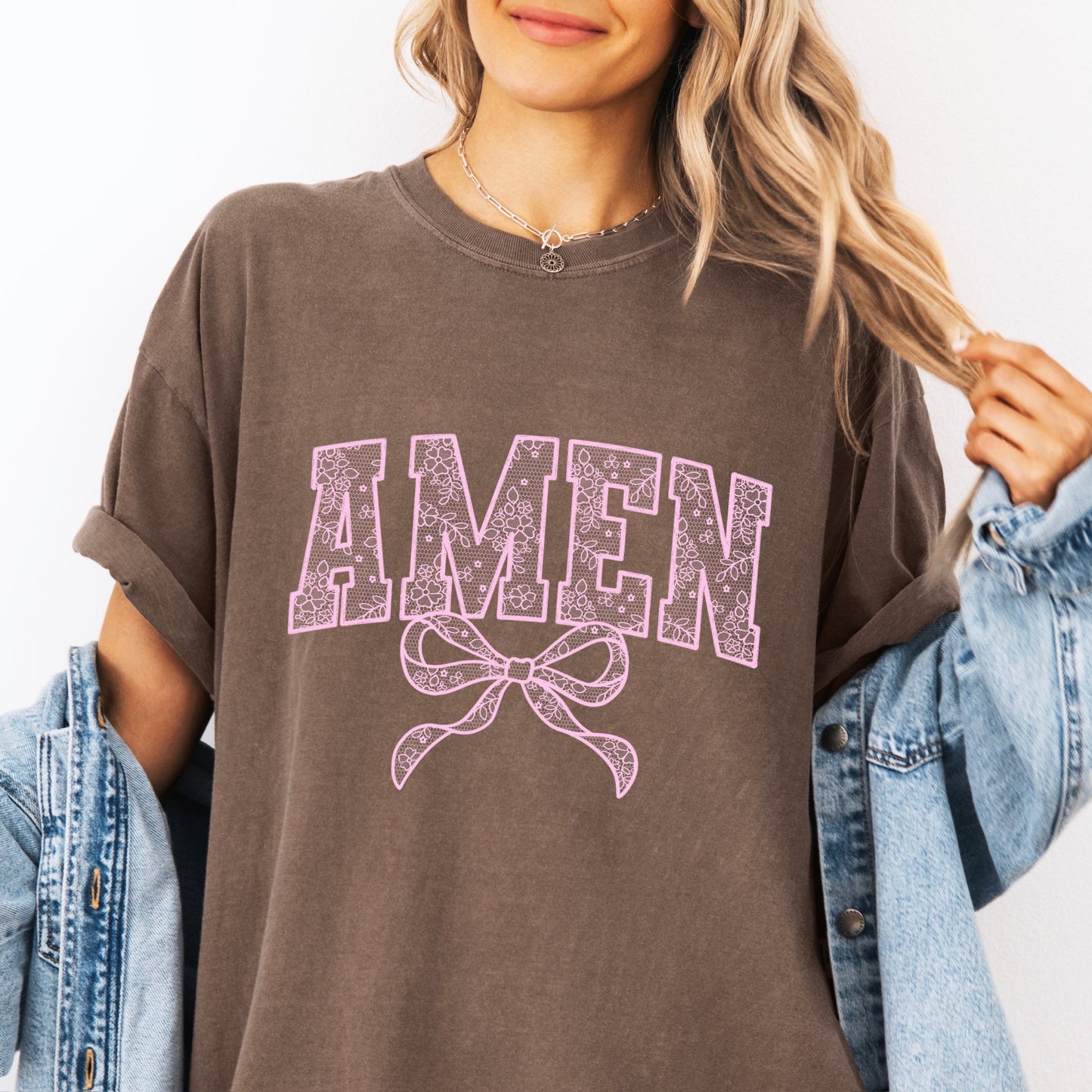 Amen lace screen print transfer