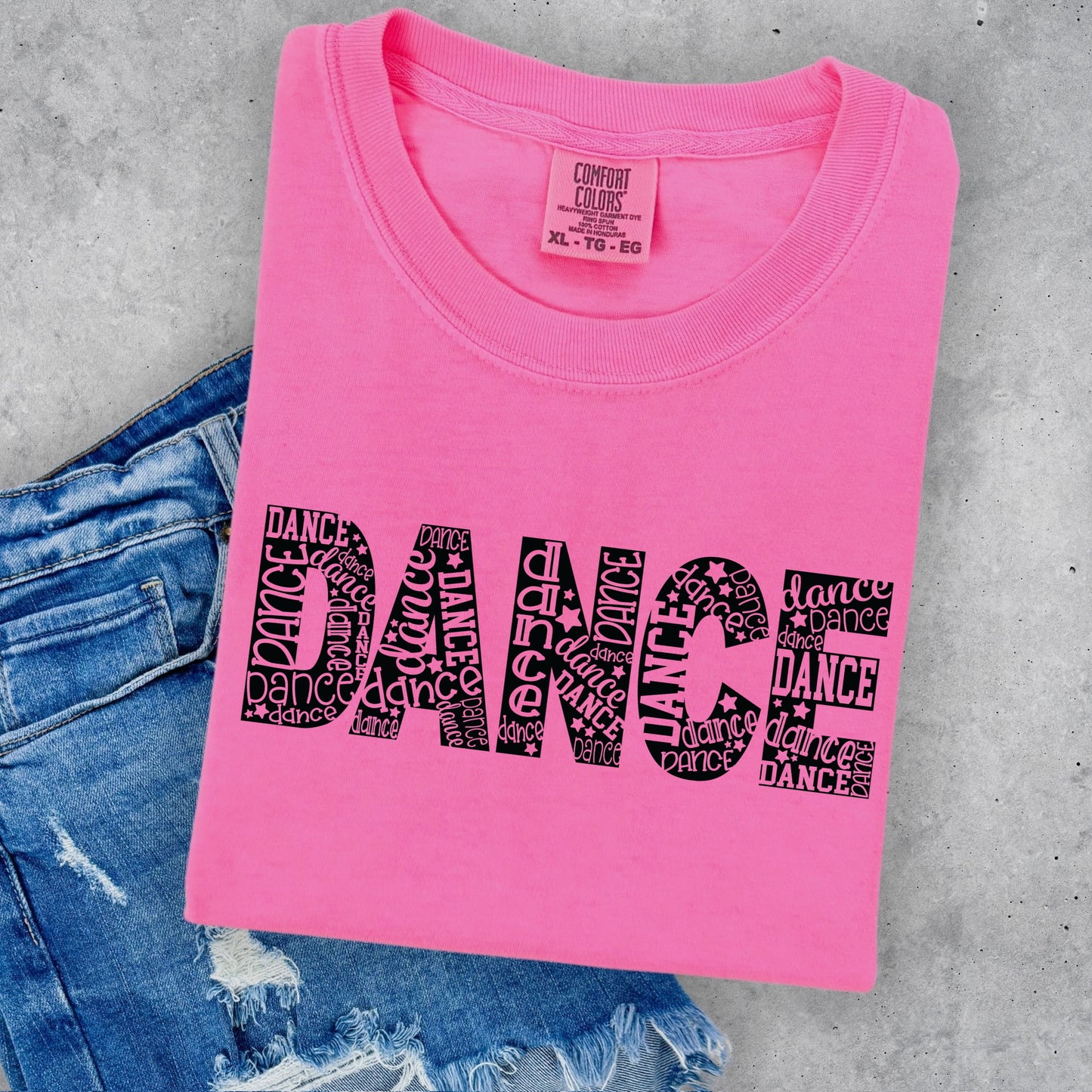 DANCE typography screen print transfer