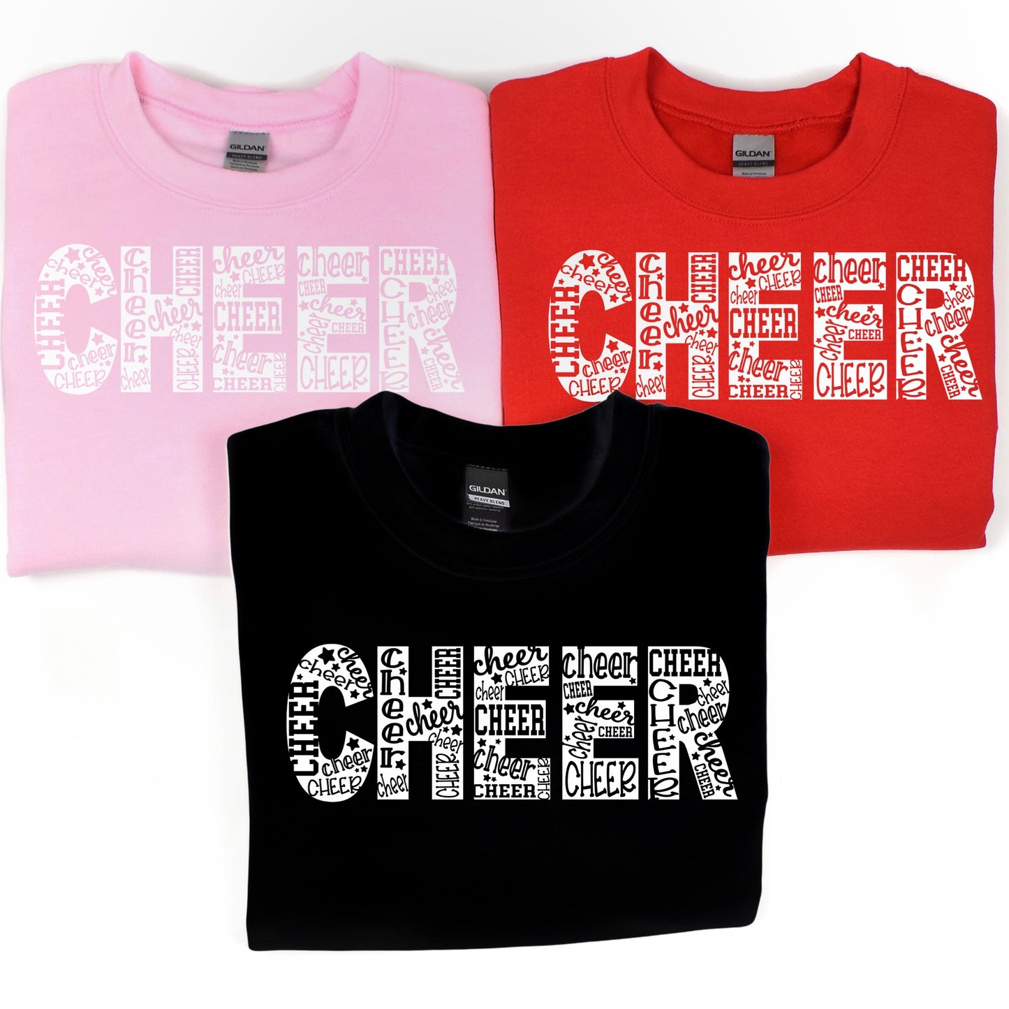 CHEER typography screen print transfer