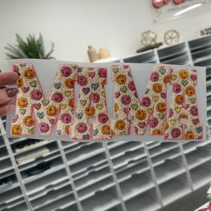 mama smiles faux yarn clear film screen print