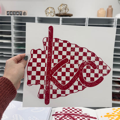 RED checkered arrowhead KC screen print transfer