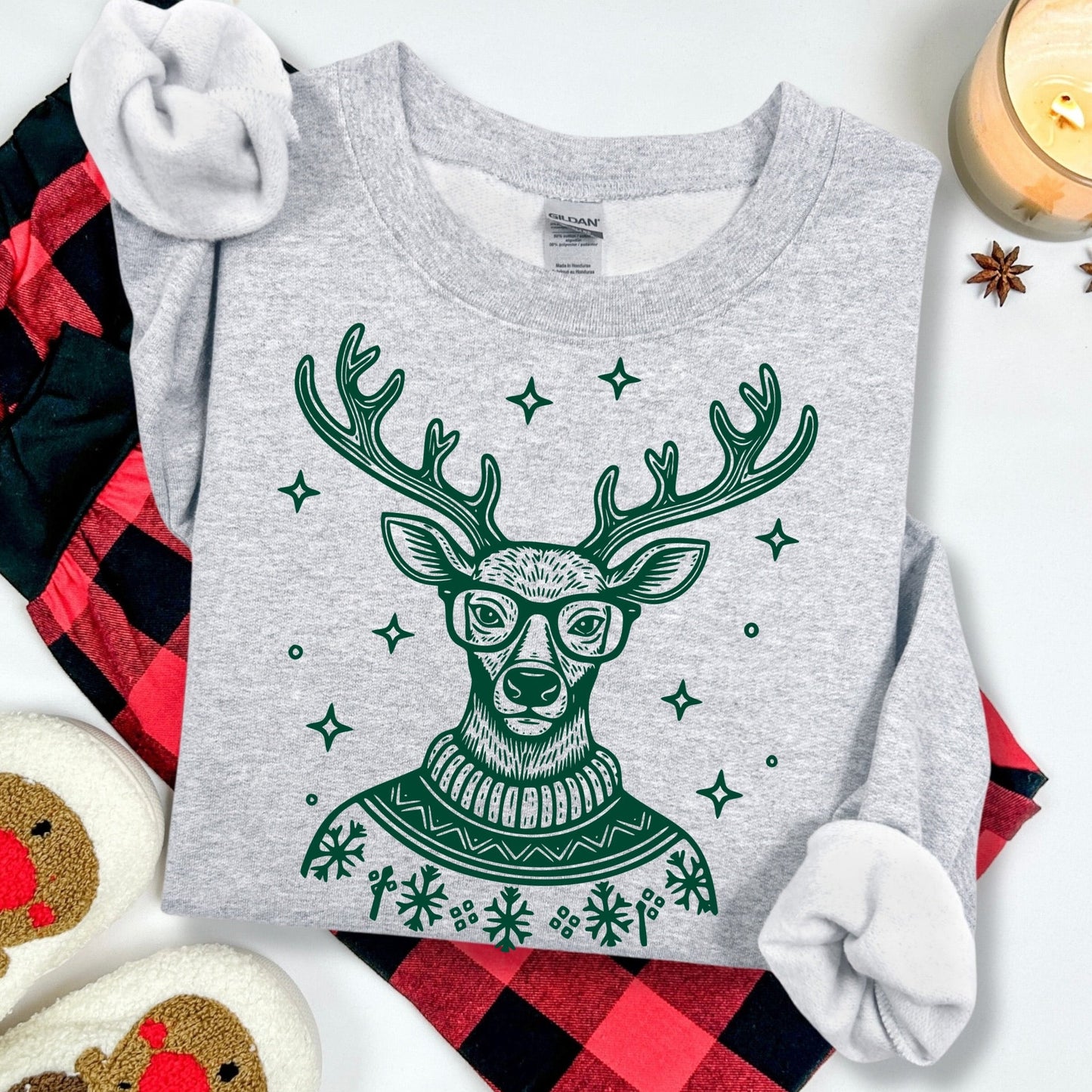 hipster reindeer screen print transfer