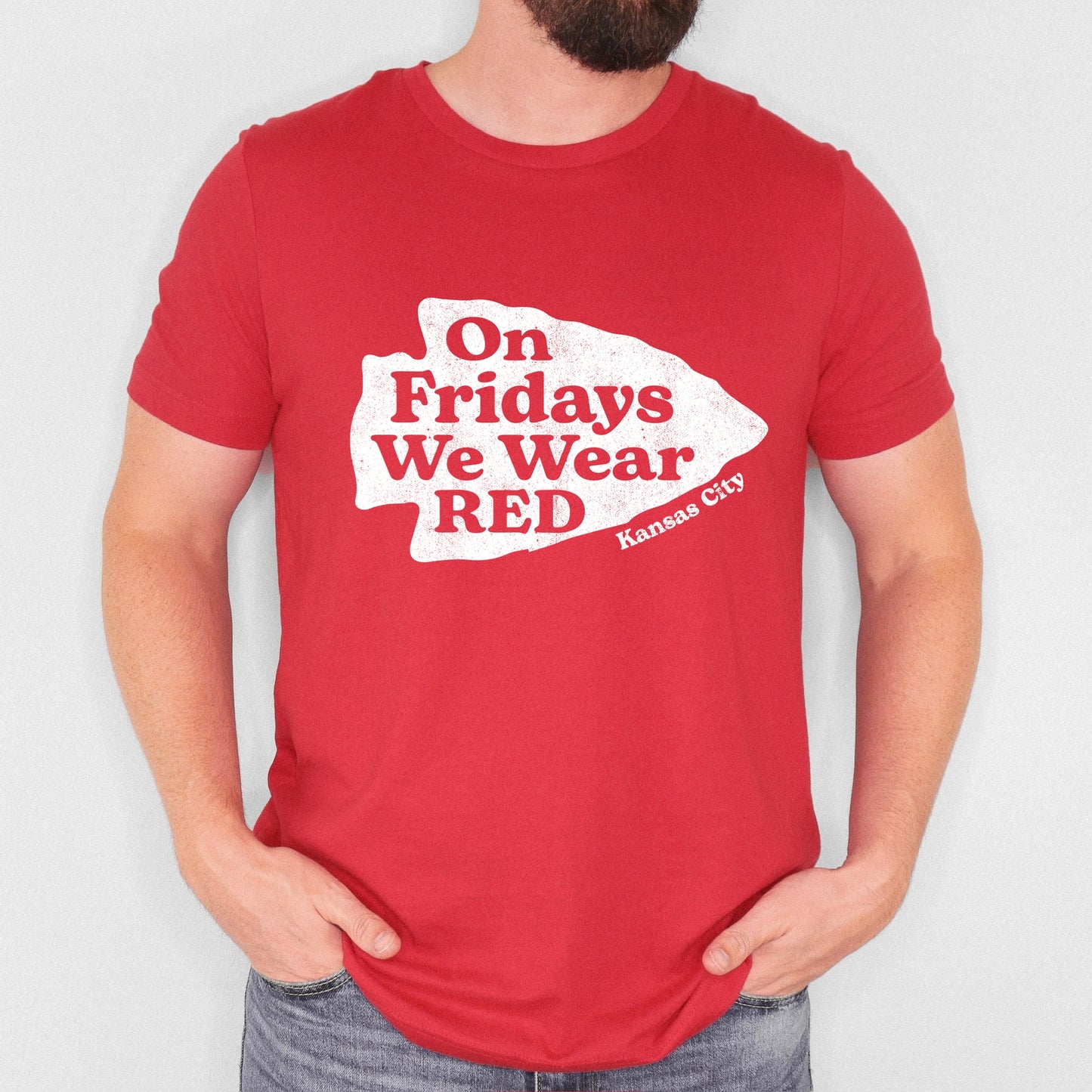 on Fridays we wear Red screen print transfer•