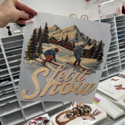 Skiing Let it snow clear film screen print