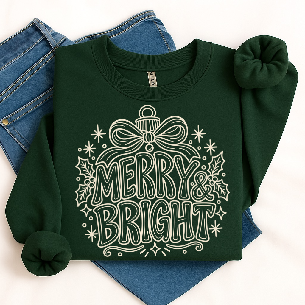 merry & bright beige screen print transfer