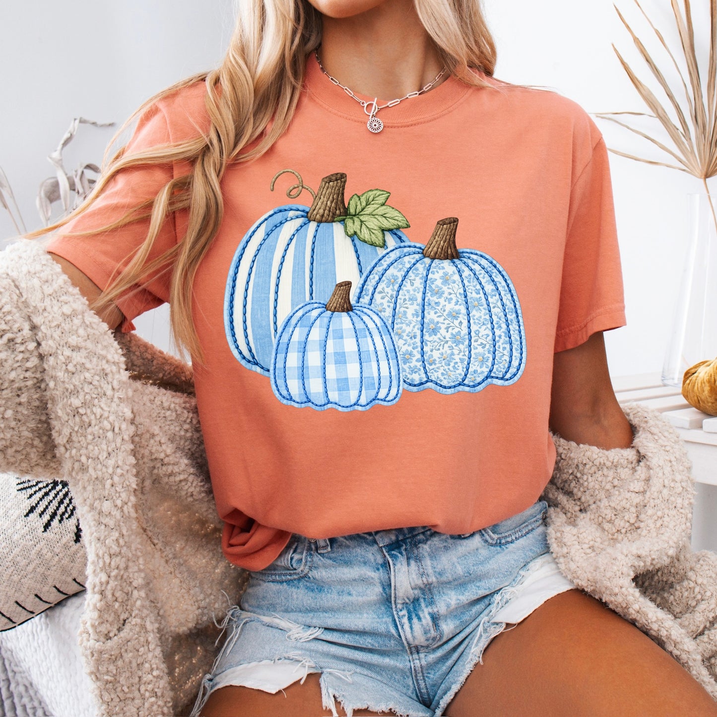 blue pumpkin faux applique clear film screen print