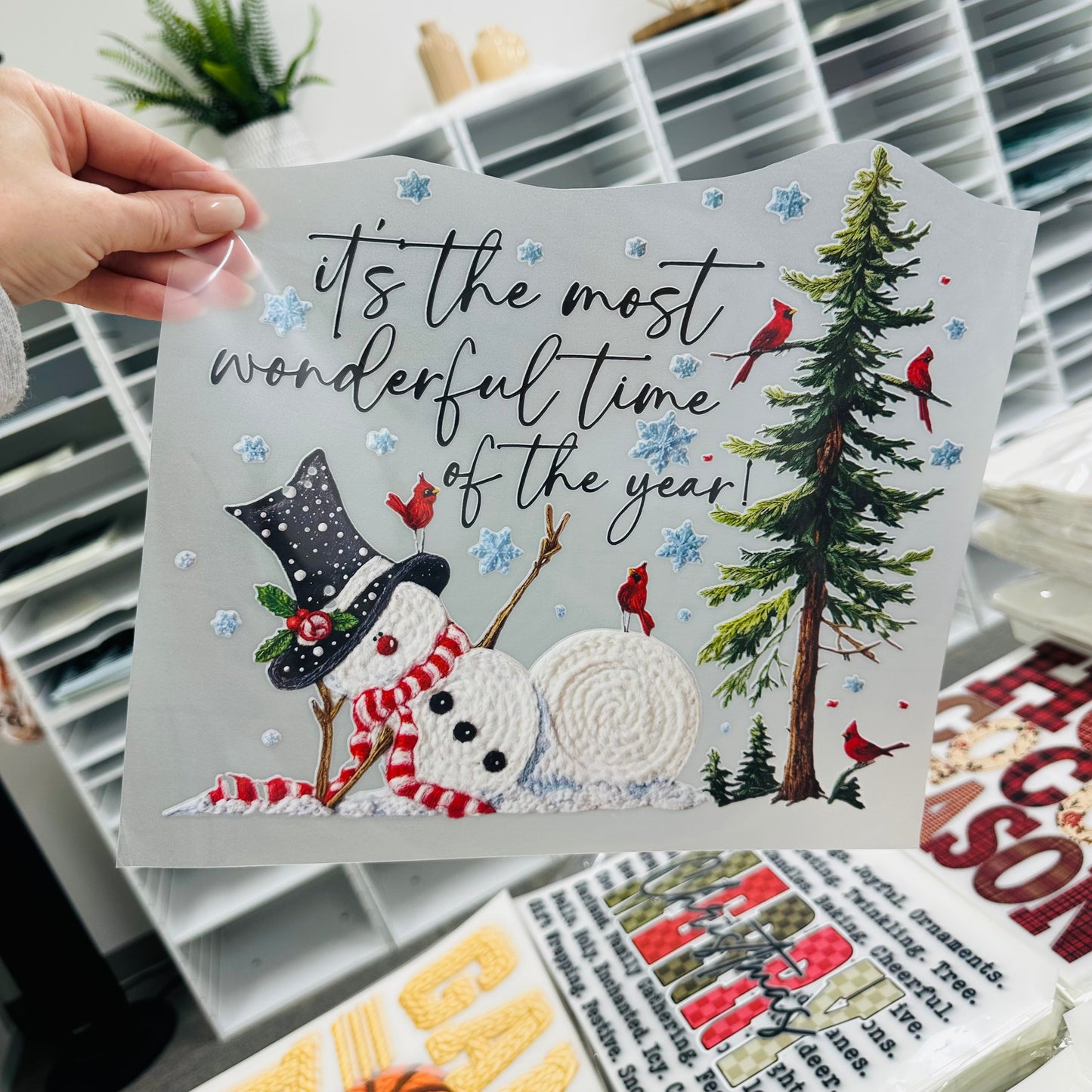 winter snowman faux yarn DTF 300°